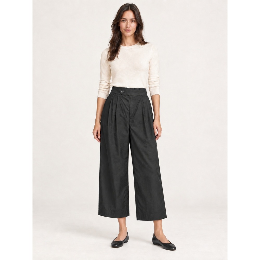 Banana Republic Womens Wide Leg Pants Size 00 Petite Black Linen Blend Pleated